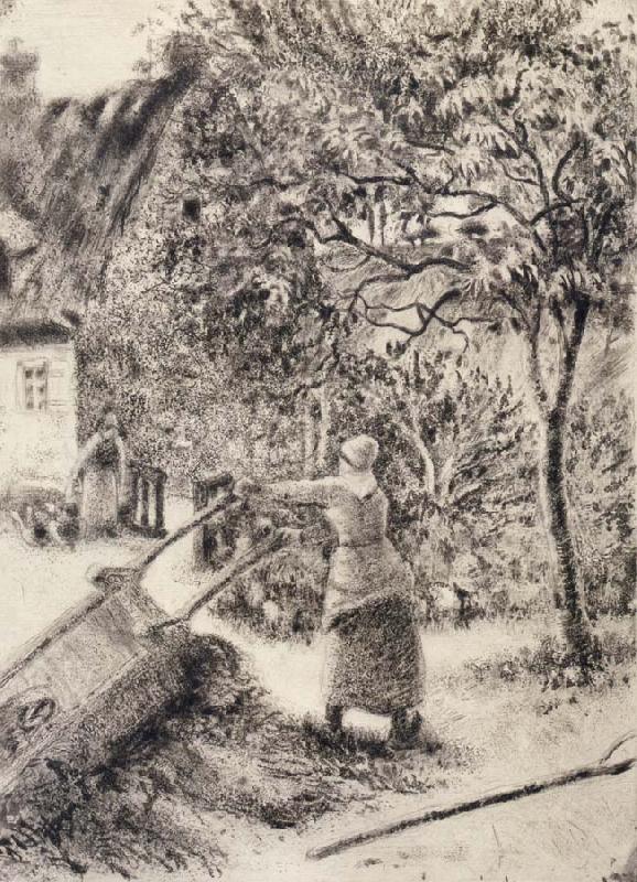 Woman emptying a wheelbarrow, Camille Pissarro
